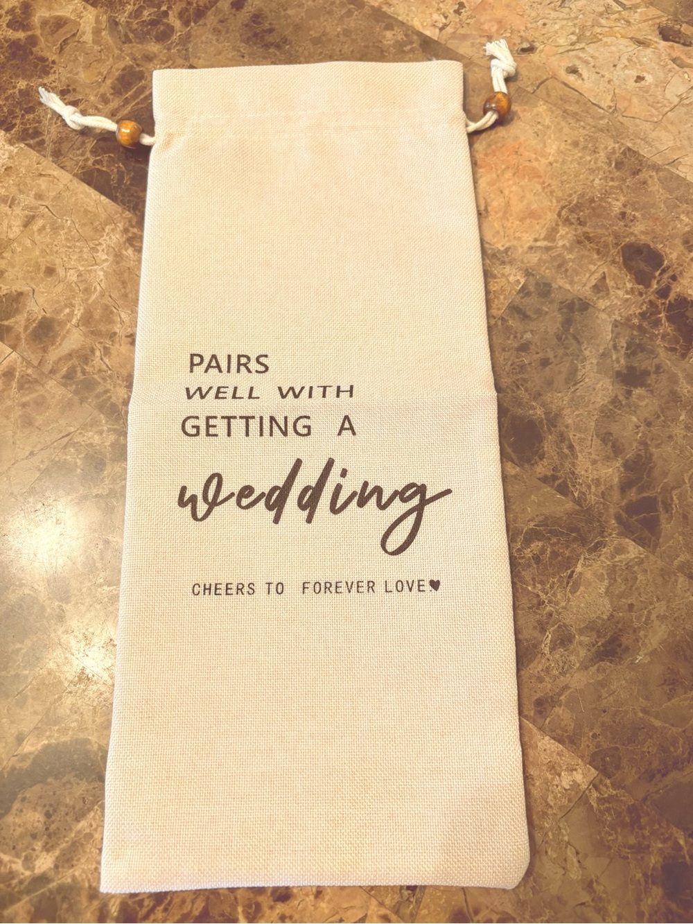 Canvas NWT Wedding Wine Bag - Cream Drawstring